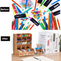 Desk Pencil Holder Wood Desktop Stationery Storage